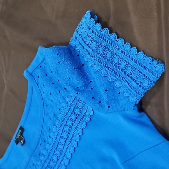 Talbot’s Short Sleeve Lace Trim Interlock Cotton Shift Dress Blue Size Petite M - Picture 7 of 8